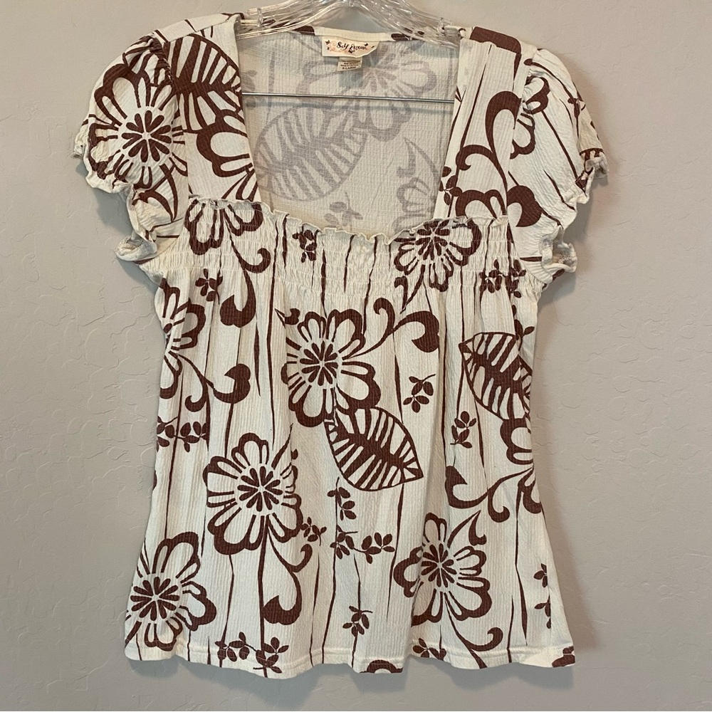Self Esteem Brown and White Floral Blouse